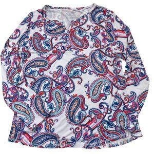 T by Talbots Convertible roll sleeve upf 50 paisley top/blouse/shirt women's L